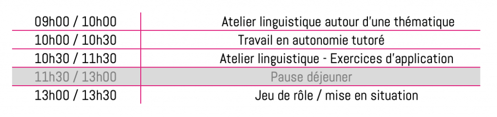 Planning formule cours d'anglais particulier à distance bordeaux